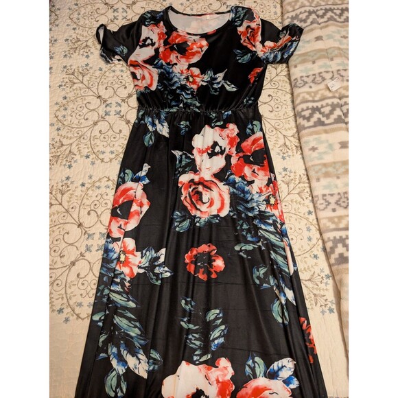 Women's Floral Maxi Long Dress Short Sleeve  Summer Casual Dress Size Small - Picture 6 of 12